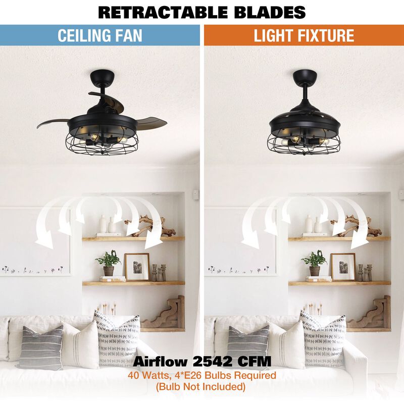 36 in. Retractable 3 Blades Ceiling Fan with Light Kit