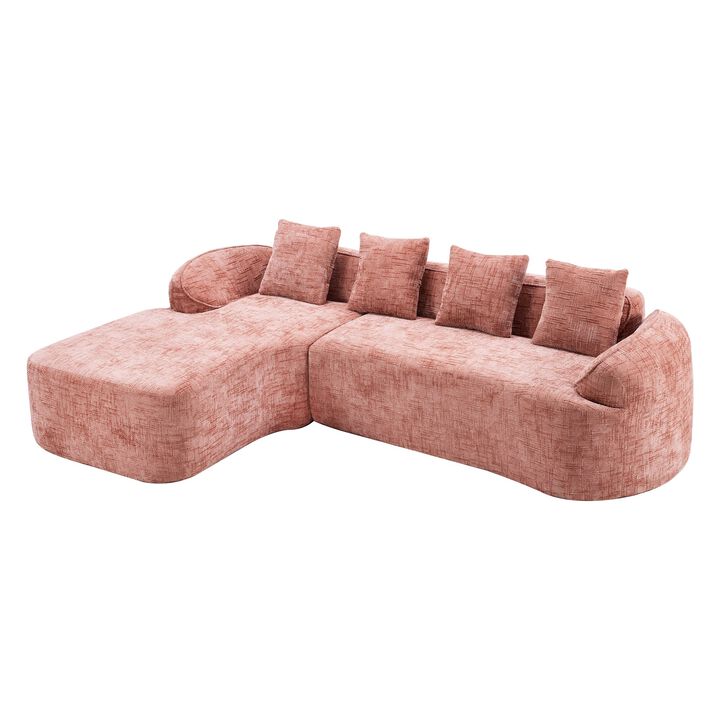 Clihome Chenille L-Shaped Compressed Sofa. High-Elastic Sponge, Curved Armrests And Four Throw Pillows.