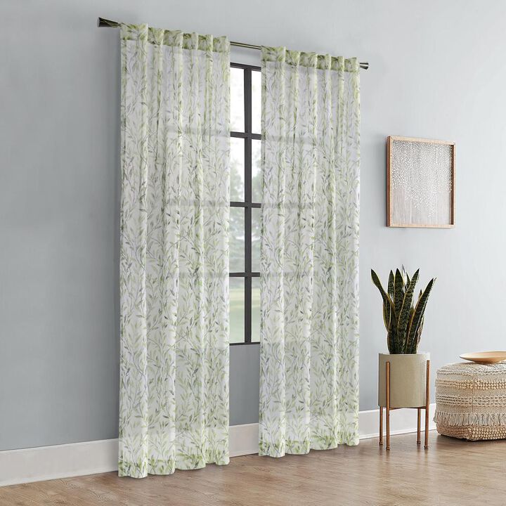 Habitat Verdure Light Filtering Rich Woven Branch Leaf Design Dual Header Curtain Panel Green