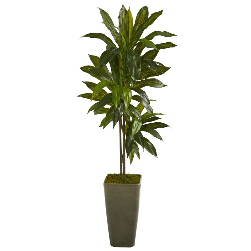 Hivvago 4.5" Dracaena Artificial Plant in Green Planter (Real Touch)