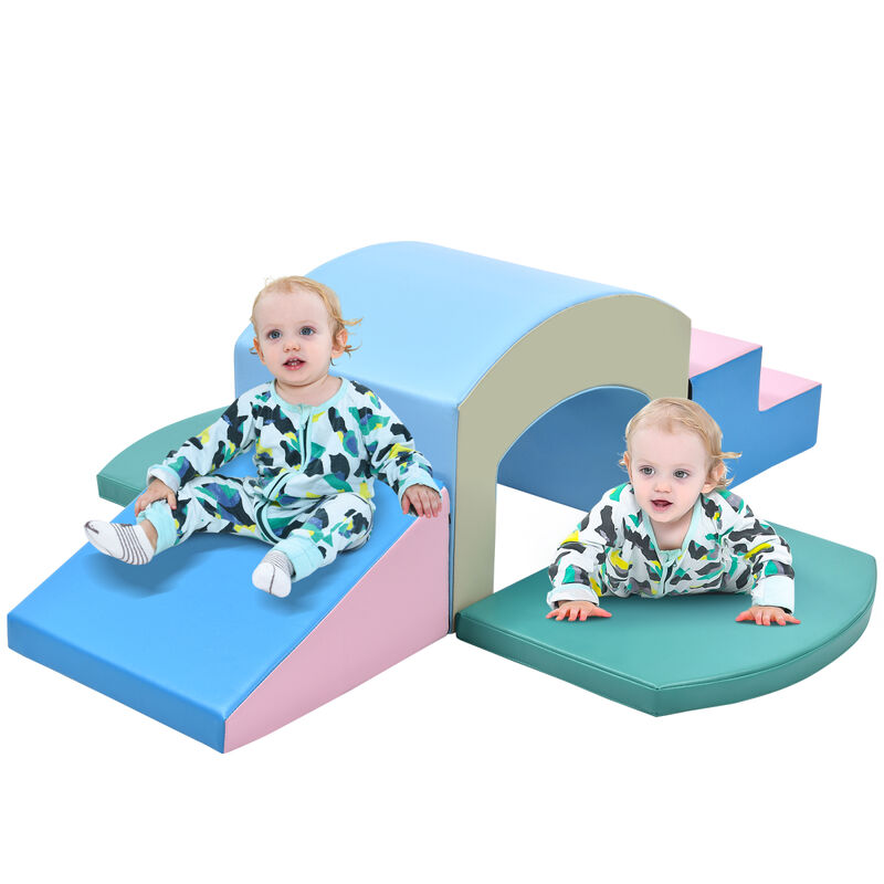 Soft Foam Playset for Toddlers, Safe SoftZone Single-Tunnel Foam Climber for Kids, Lightweight Indoor Active Play Structure with Slide Stairs and Ramp for Beginner Toddler Climb and Crawl
