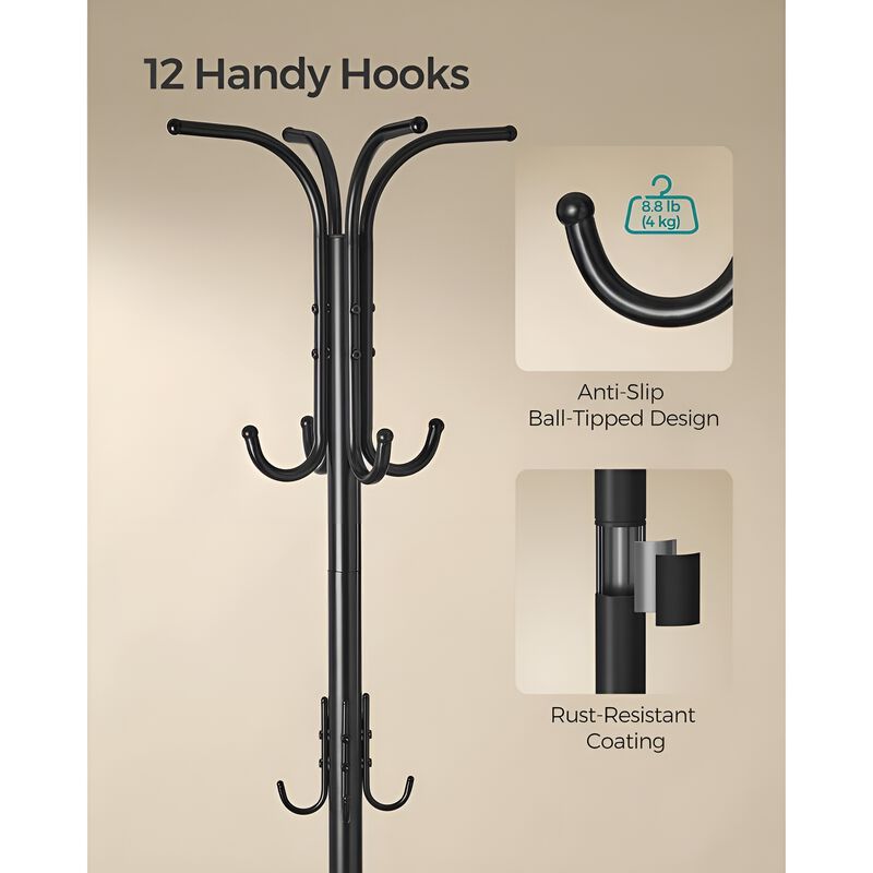 Freestanding Heavy Duty Coat Rack Metal Design with Umbrella Holder and Hooks