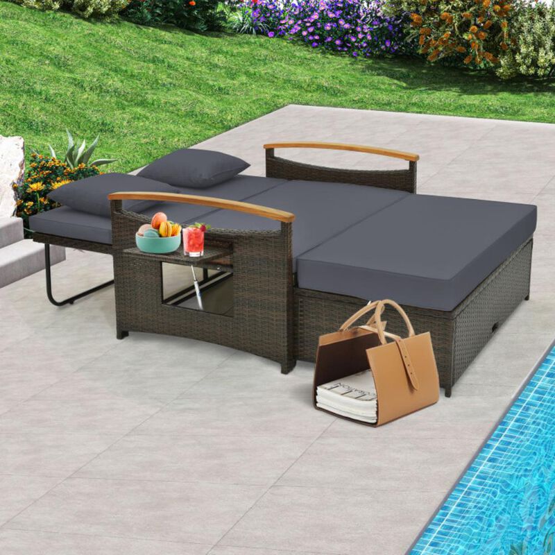 Hivvago Outdoor Wicker Daybed with Folding Panels and Storage Ottoman image number 2