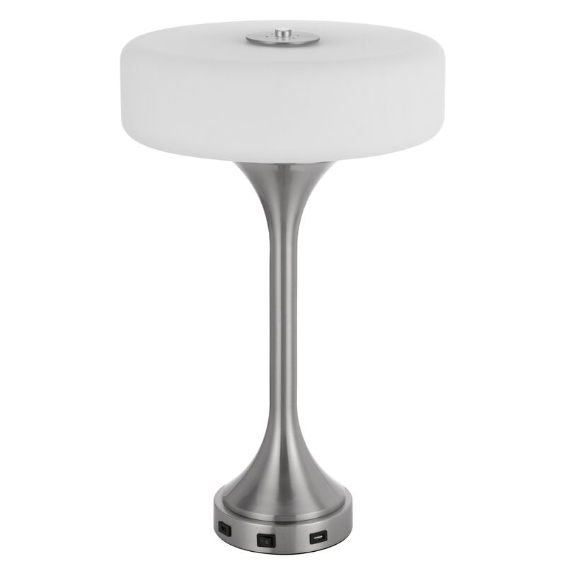Table Lamp, USB Ports, Frosted White Glass Shade, 22 Inch Brushed Steel image number 3