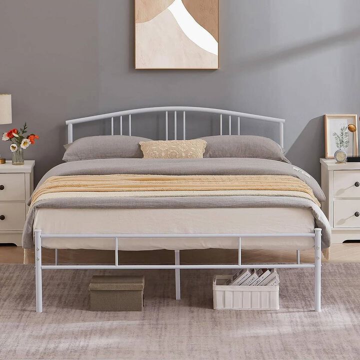 Sturdy Metal Platform Bed with Graceful Arched Headboard &ndash; Easy Assembly