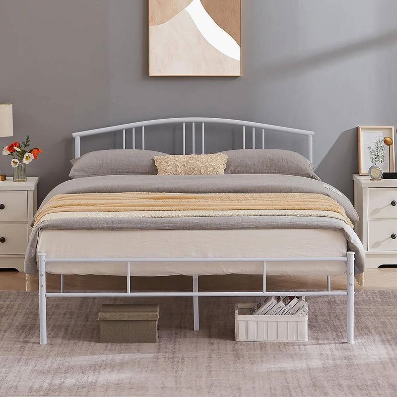 Sturdy Metal Platform Bed with Graceful Arched Headboard &ndash; Easy Assembly image number 1