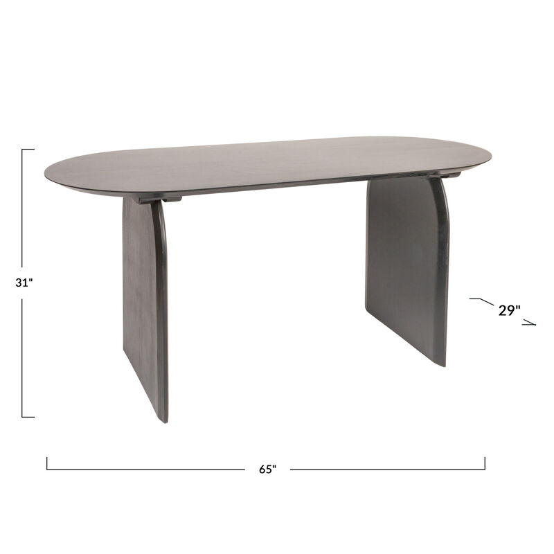 Pill-Shaped Acacia Wood Dining Table with Half-Moon Base in Black Finish image number 2