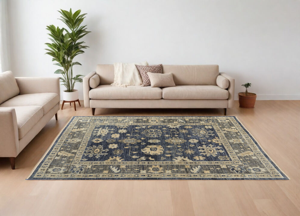 HomeRoots Wool Floral Hand Knotted Area Rug With Fringe