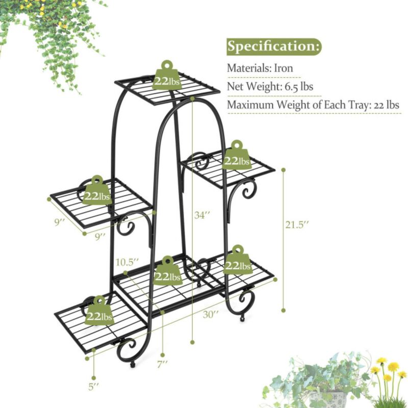 Hivvago 6-Tier Plant Stand with Adjustable Foot Pads-Black
