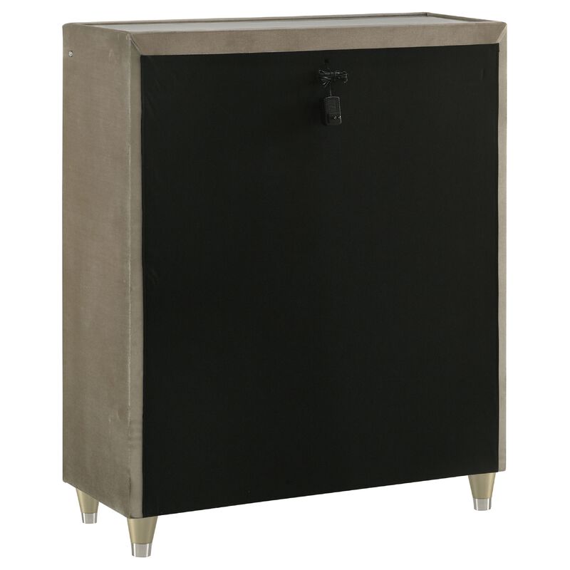 Maren Tall Dresser Chest, 5 Drawers and LED Light, Ivory Tufted Velvet image number 3