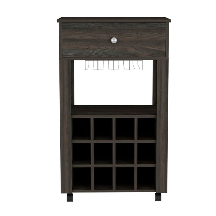 DEPOT E-SHOP Margh Bar Cart, Twelve Built-in Wine Rack, Drawer, Carbon Espresso