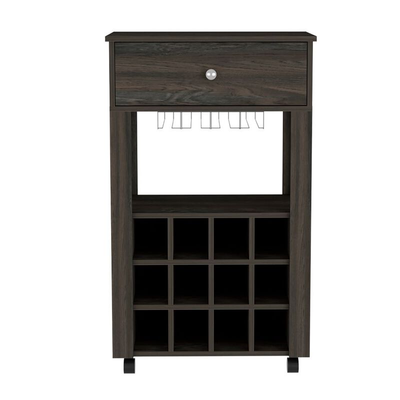DEPOT E-SHOP Margh Bar Cart, Twelve Built-in Wine Rack, Drawer, Carbon Espresso