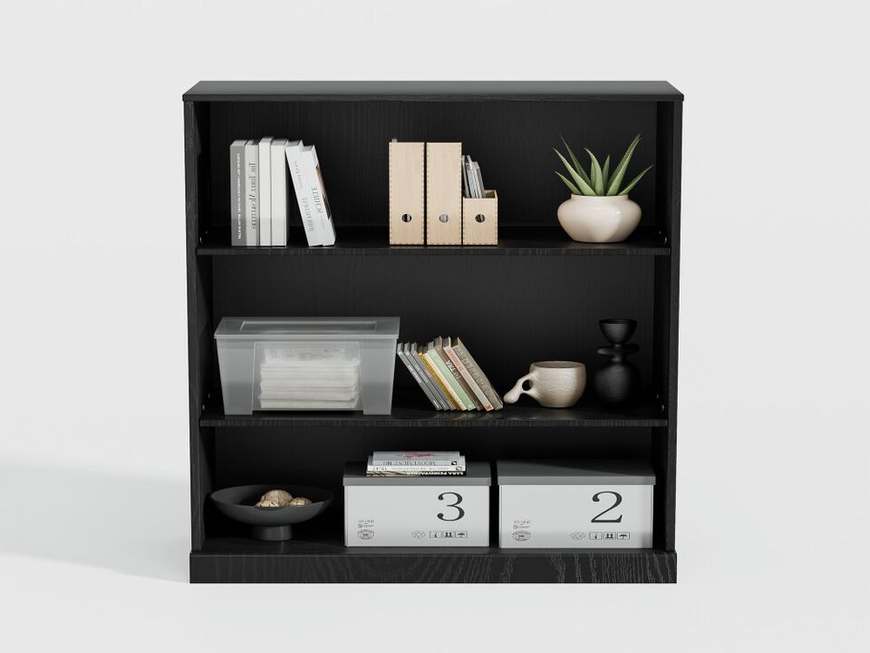 82" High Black Doorless Wood Grain Decorative Storage Cabinet with 12 shelves Combination Cabinet