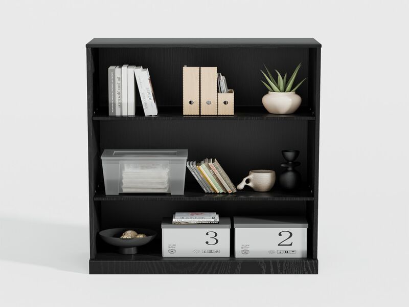 82" High Black Doorless Wood Grain Decorative Storage Cabinet with 12 shelves Combination Cabinet