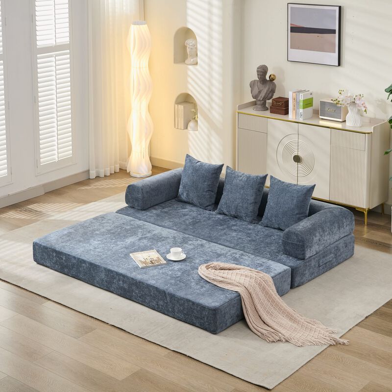 Convertible Folding Mattress Couch, Chenille Floor Sofa with Armrest, Floor Sofa Lounge Couch image number 2
