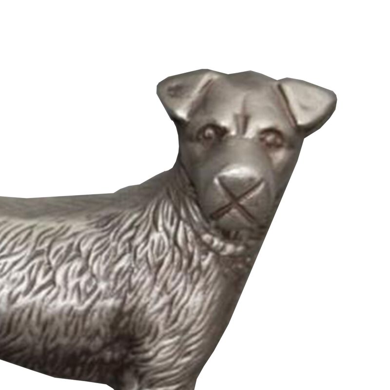 Aluminum Table Accent Dog Statuette Decor Sculpture with Textured Details, Silver-Benzara
