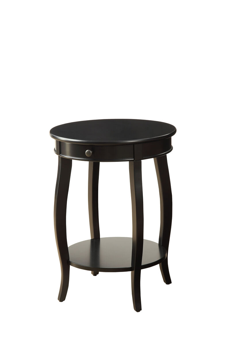 Rustic Round Wood End Table with Shelf and Smooth Glide Drawer