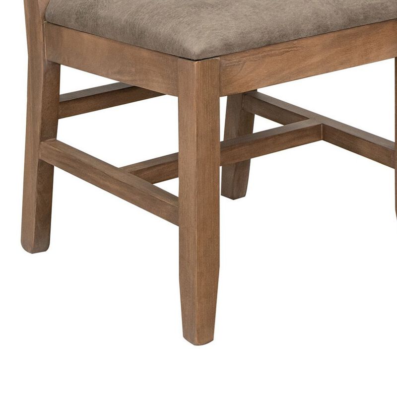Umey 20 Inch Dining Side Chair Set of 2, Solid Wood, Brown, Faux Leather - Benzara
