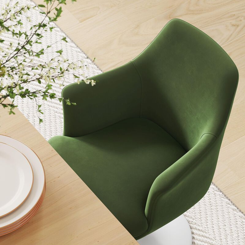 Modway Lippa Velvet Swivel Dining Armchair in White Moss Green &ndash; Rotating Accent Chair with Stain-Resistant Performance Velvet Upholstery &ndash; 360&deg; Swivel Barrel Chair with Pedestal Base image number 5