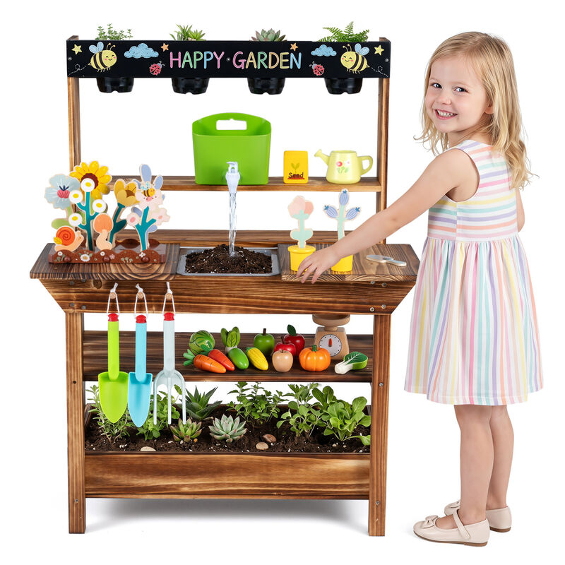 Kids Outdoor Mud Kitchen with Faucet and Planter for Ages 3+ image number 3