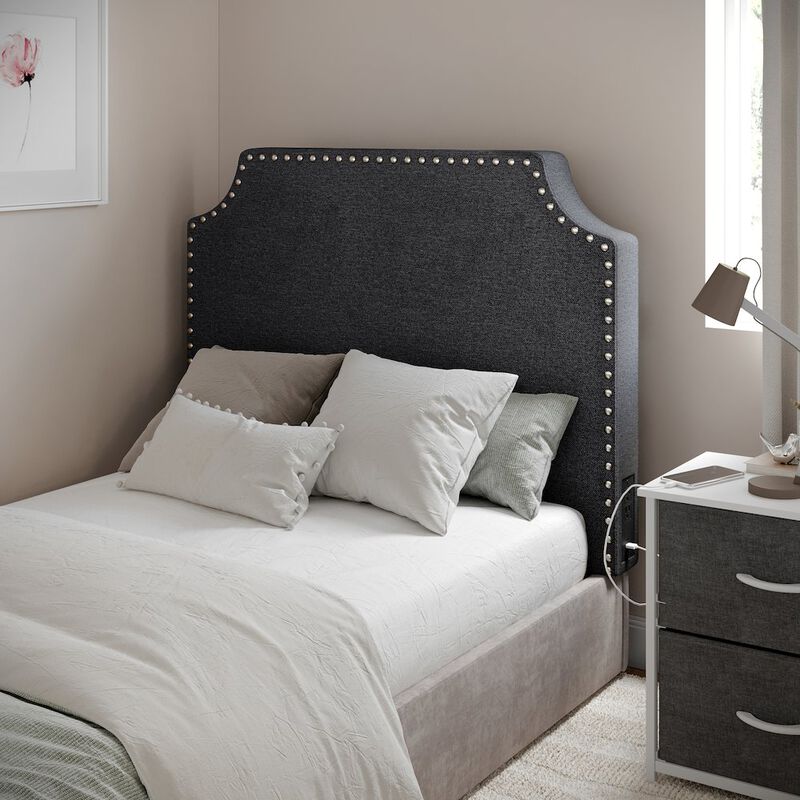 Flash Furniture Twin Headboard with Two Power Outlets, USB Port, and USB Type-C Port, Gray Linen image number 7