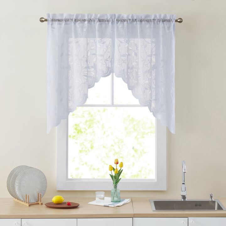 THD Jayce Semi Sheer Kitchen Swag Curtain Panels - Rod Pocket for Small Windows, Kitchen & Bathroom - 30 W x 36 L (Pair)