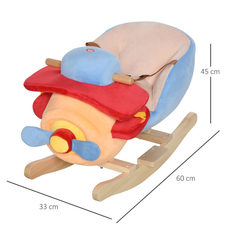 Kids Plush Ride On Rocking Horse Airplane Chair with Nursery Rhyme Sounds image number 3