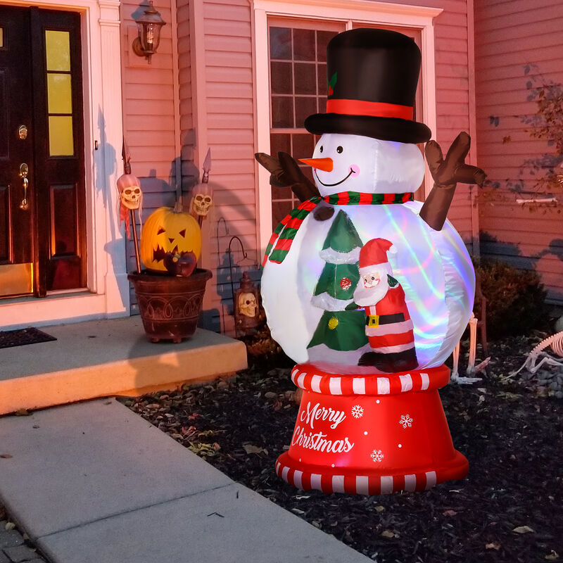 8ft Inflatable Christmas Snowman w/ Crystal Ball Body Black Hat for Lawn Garden