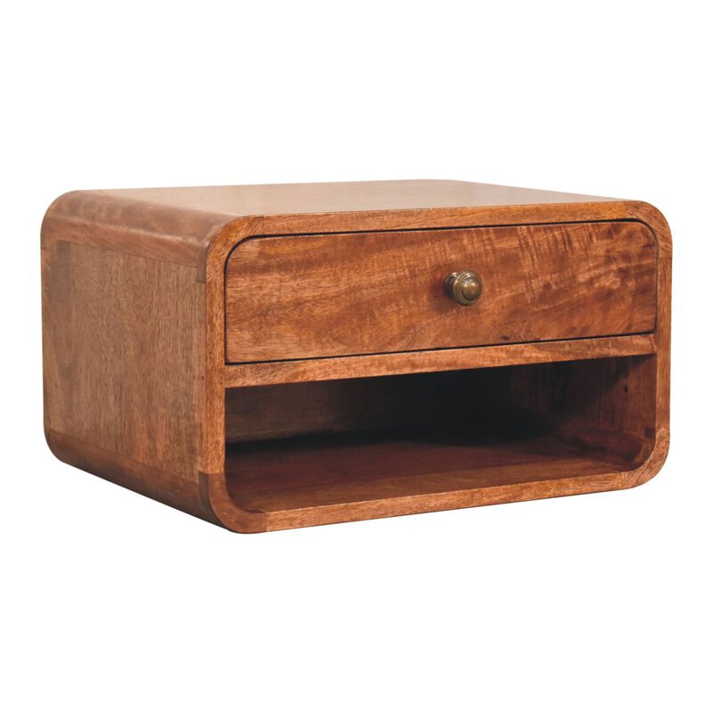 Artisan Furniture Solid Wood Curved Honey Caramel Wall Mounted Bedside with Open Slot image number 2