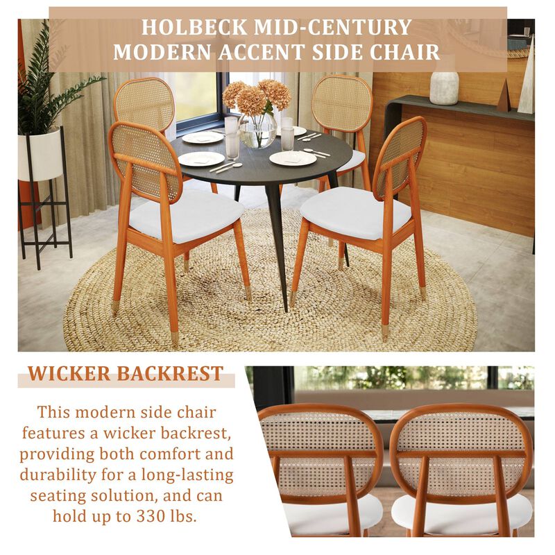 LeisureMod Holbeck Wicker Dining Chair with Upholstered Leather Seat and Beech Wood Legs