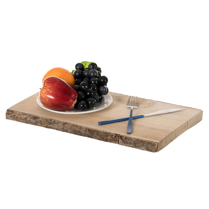 16" Rustic Natural Tree Log Wooden Rectangular Shape Serving Tray Cutting Board