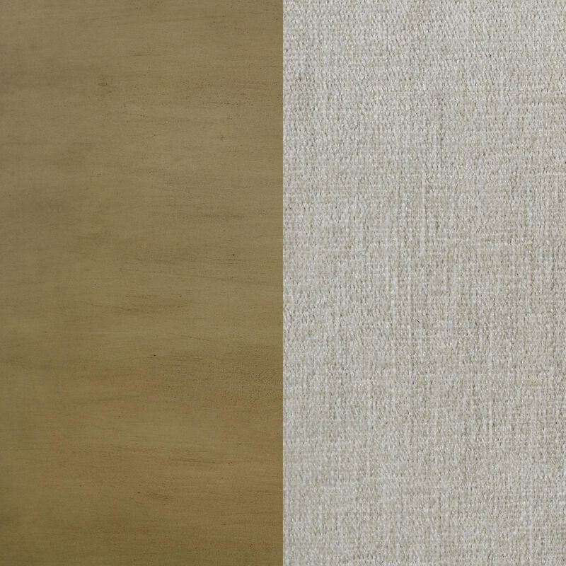 Heon Queen Bed, Block Panel Headboard, Ivory Upholstery, Pine Wood - Benzara