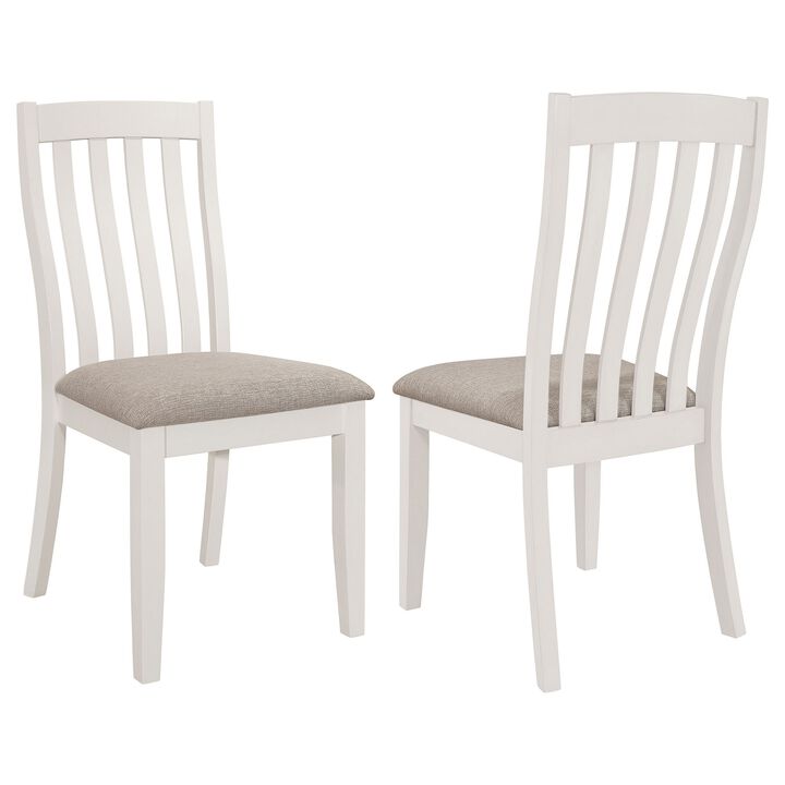 Ane 20 Inch Dining Side Chair Set of 2, Farmhouse, Slatted Back, White Wood - Benzara