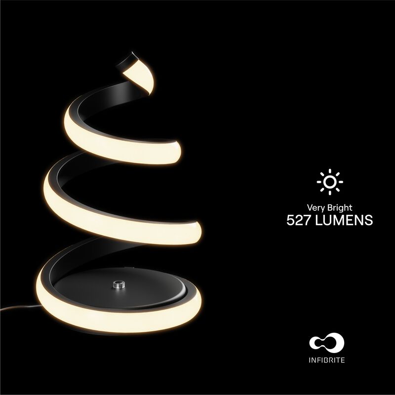 Spiral 12W LED Table Lamp 16 in. - 3000K Warm White - Touch Dimming in Matte Black