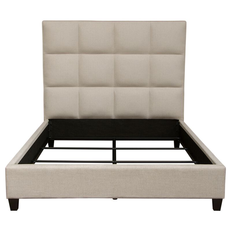 Bevy King Size Bed, Grid Tufted, Sand Brown Polyester Upholstery