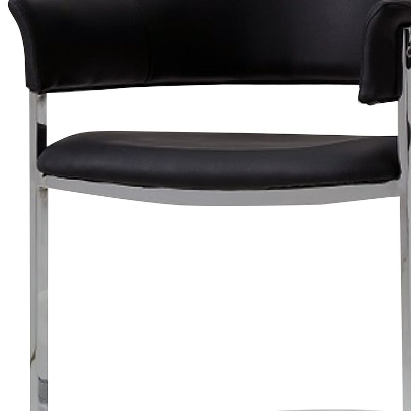 Ava Modern Dining Chair, Metal Cantilever Base, Black Faux Leather, Chrome-Benzara