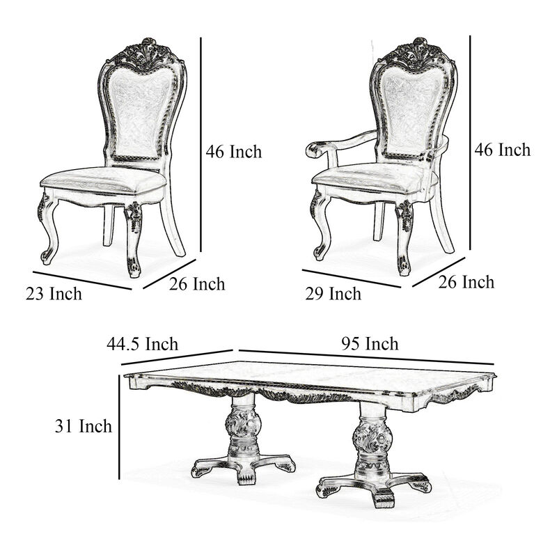 Zenie 9pc Dining Set, Classy White Wood Table, 8 Chairs, Faux Leather - Benzara image number 4