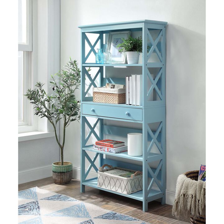 Convenience Concepts Oxford 5 Tier Bookcase with Drawer, Sea Foam