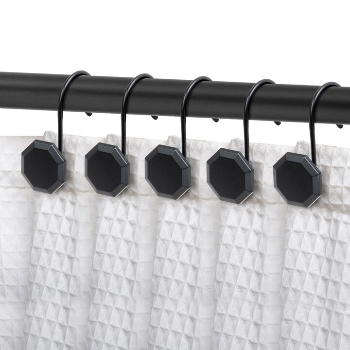 Utopia Alley Rust-Proof Zinc Shower Curtain Hooks with Octagon-Shaped end, Shower Hooks Hangers for Bathroom, Kitchen Utensils, Curtains, Clothing, Towels etc - Set of 12