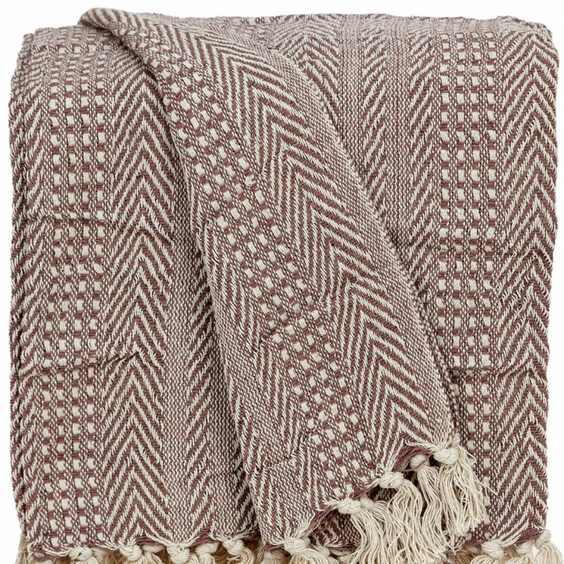 HomeRoots Brown and Beige Woven Herringbone Handloomed Throw image number 3