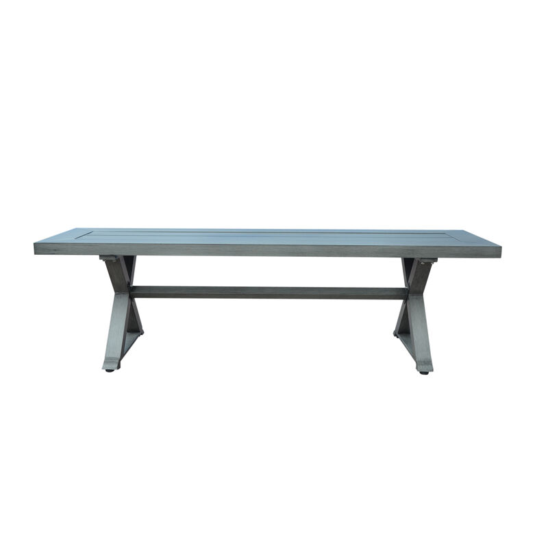 Jica Outdoor Dining Bench, X Shape Legs, Slatted Dark Gray Metal, 59 Inch - Benzara