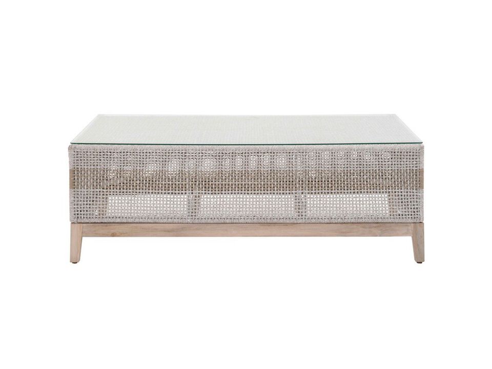 Interwoven Rope Wooden Coffee Table with Glass Top, Gray and Brown-Benzara