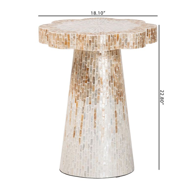 bali & pari Beile Capiz Shell Pedestal End Table - Mother of Pearl Scalloped Accent Table with Textured Inlay Surface for Living Room or Lounge Space image number 6