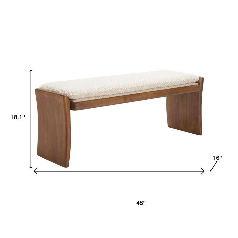 HomeRoots 48" Beige and Brown Fabric and Solid Wood Upholstered Dining Bench image number 6