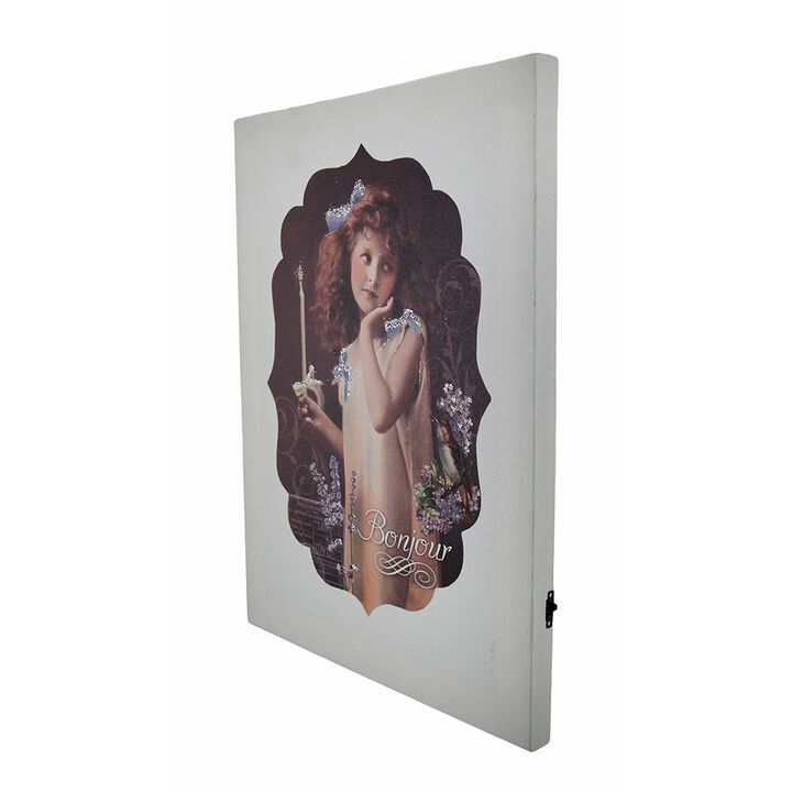 Vintage Look Bonjour Flickering Candle Girl LED Canvas Art Print