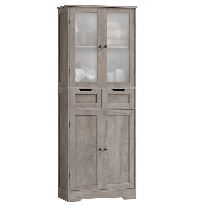 Wood Finish Farmhouse Bathroom Cabinet with Linen Storage Drawers