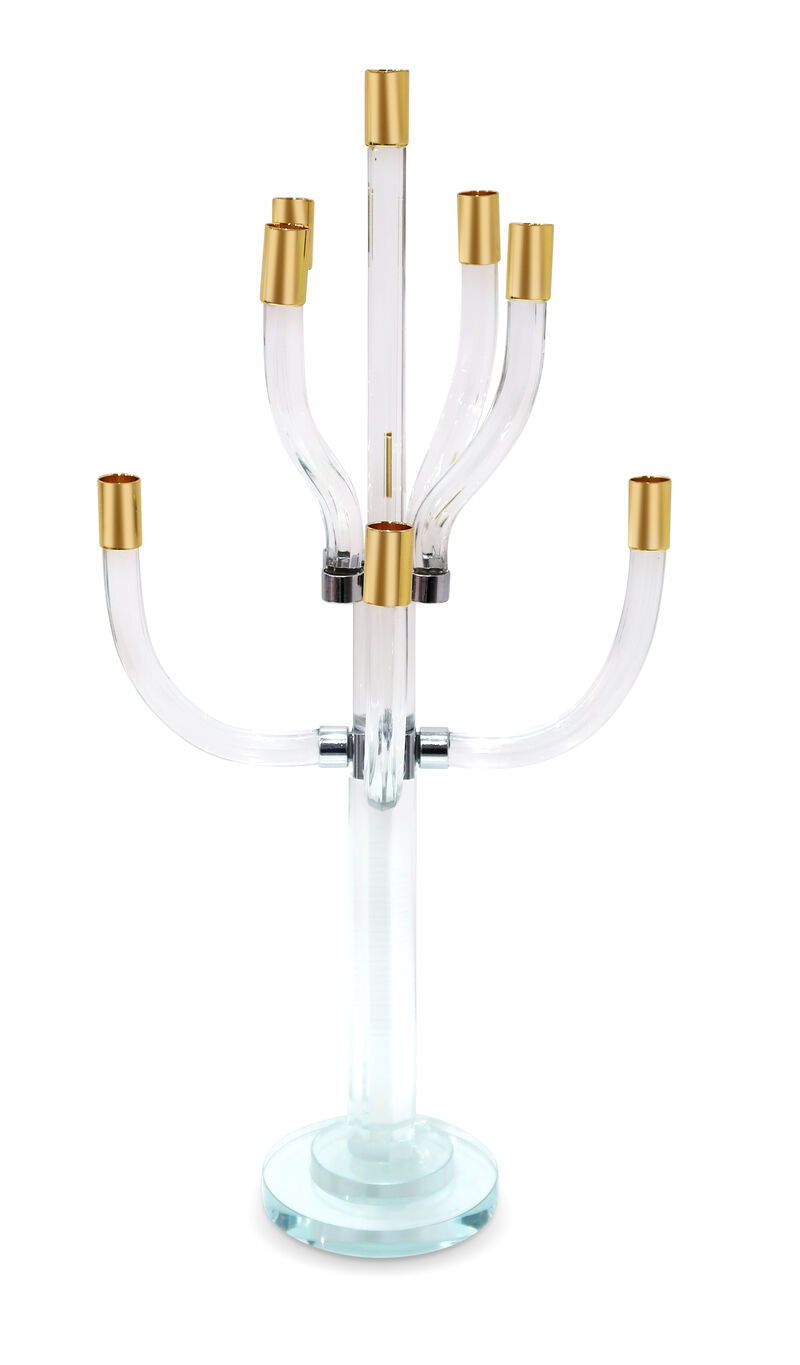HomeRoots 23" Clear Gold And Silver Crystal Tabletop Candelabra Candle Holder image number 2