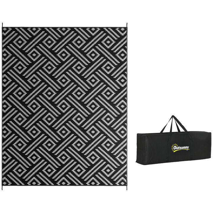 Outsunny Outdoor Rug w/ Carry Bag, 9' x 12' Plastic Straw Rug, Black Gray