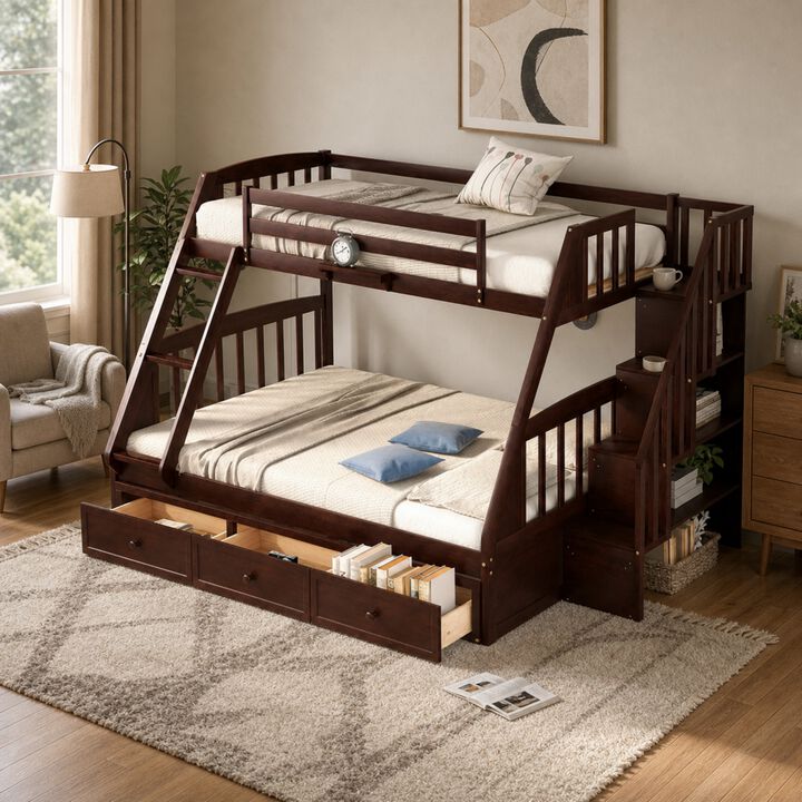 Whisen 77.4"x42.4" Twin Over Twin Bunk Bed, Solid Wood with Ladder for Kids Bedroom