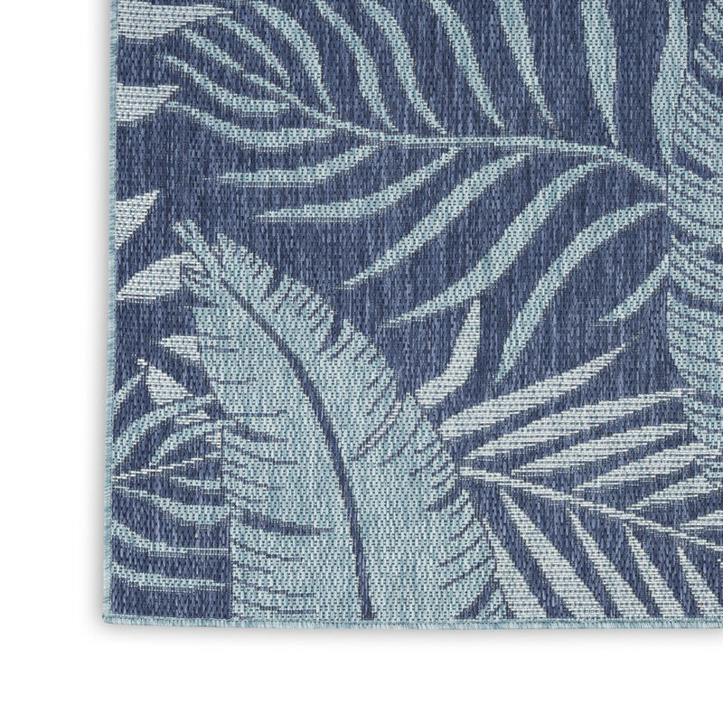 HomeRoots 8' X 10' Navy Blue Sky Blue And Ivory Palm Leaf Indoor Outdoor Area Rug image number 3